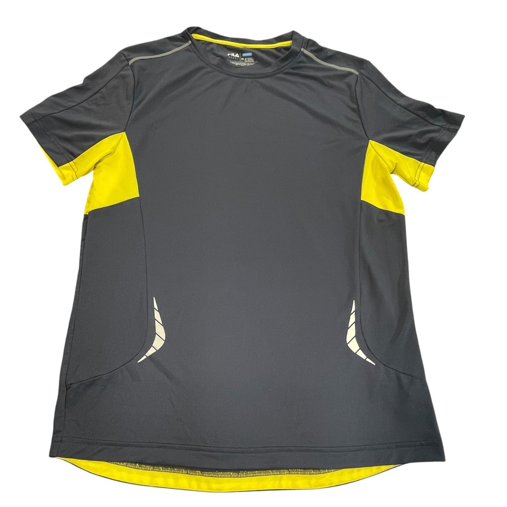 Fila Sport Mens Running Shirt Gray Yellow Colorblock Reflective Size M Fitted